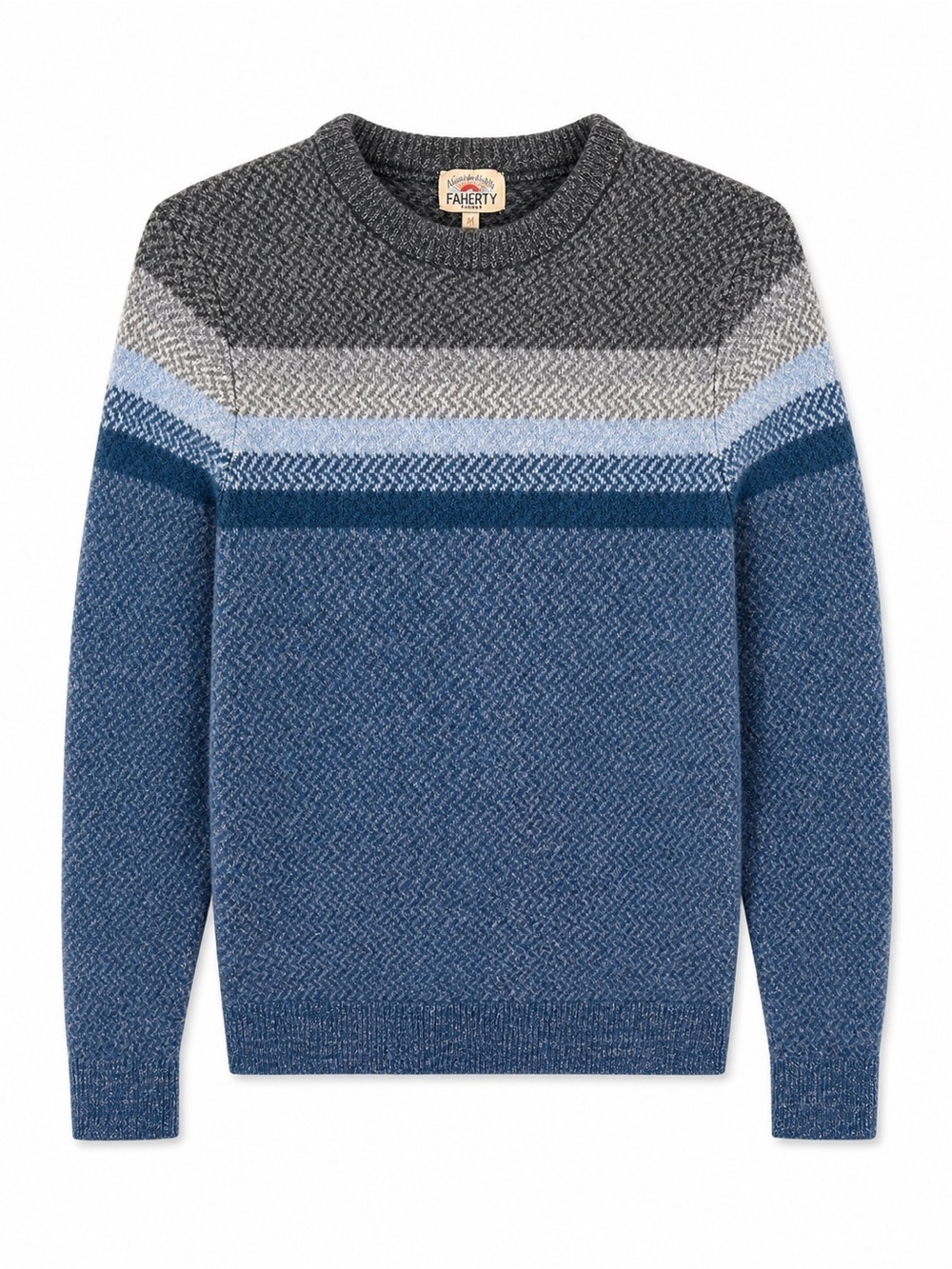 Faherty ExtraFine‎ Merino Wool Men's Blue and Gray Striped Crewneck Sweater Sz S